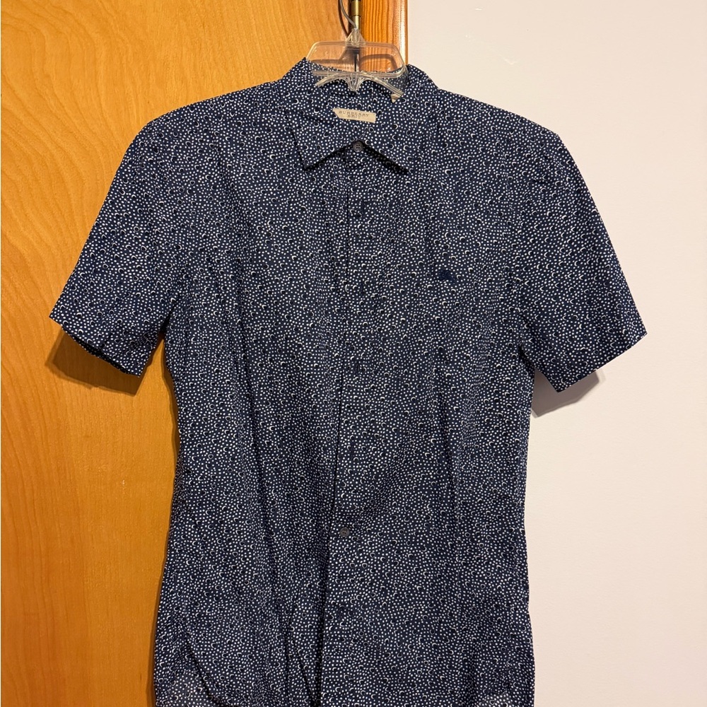 Burberry Navy and White Microdot Short-Sleeve Button-Down Shirt